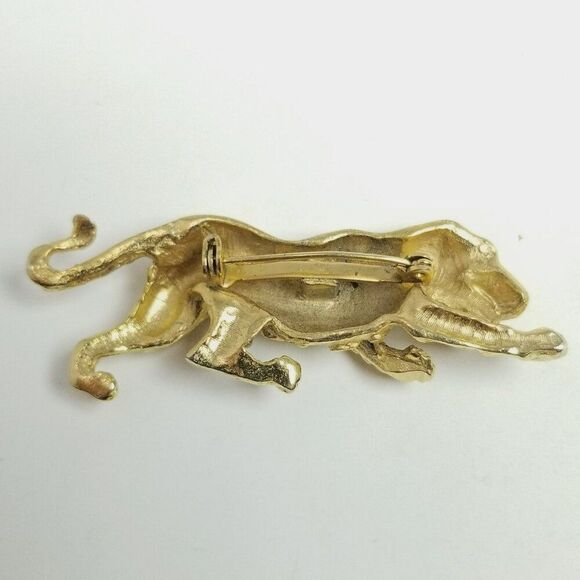Vintage Big Cat Brooch Gold Tone Rhinestone On the Prowl Lapel Pin Missing Stone - Picture 4 of 7
